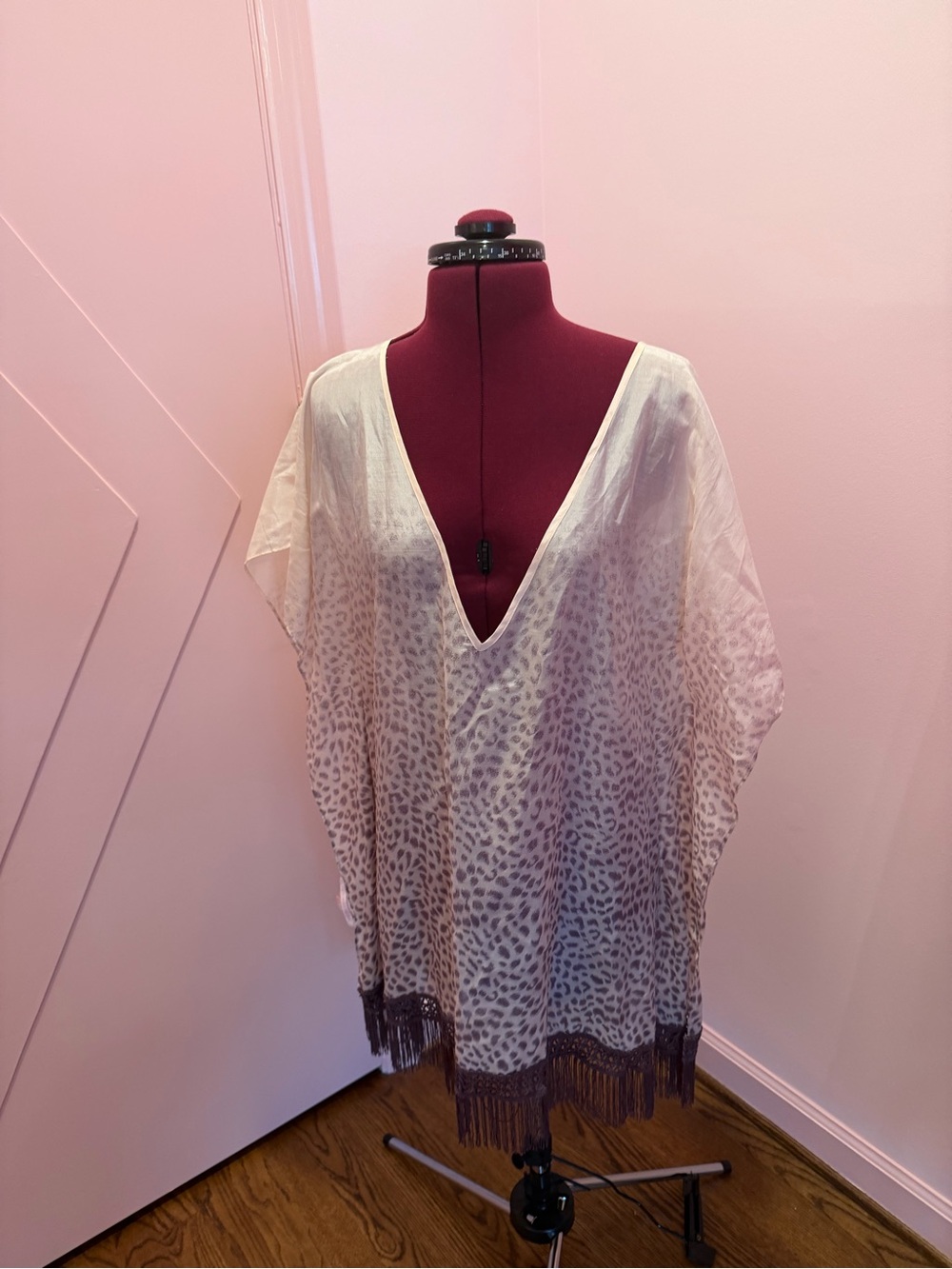 Victoria's Secret Ivory Sheer Leopard-Print Cover-Up with Fringe